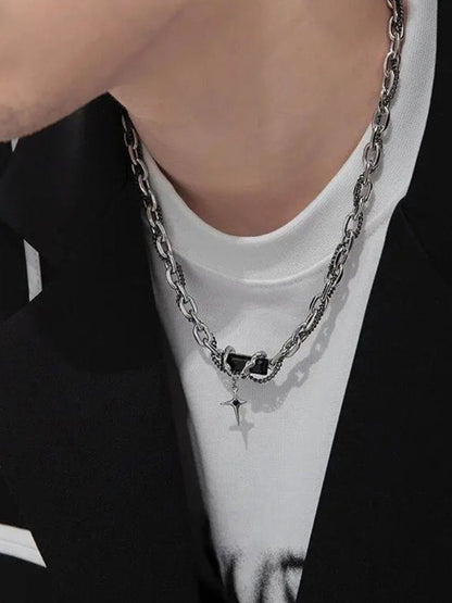 SALTY Men Stainless Steel Crucible Cross Layered Chain And Bracelet Set