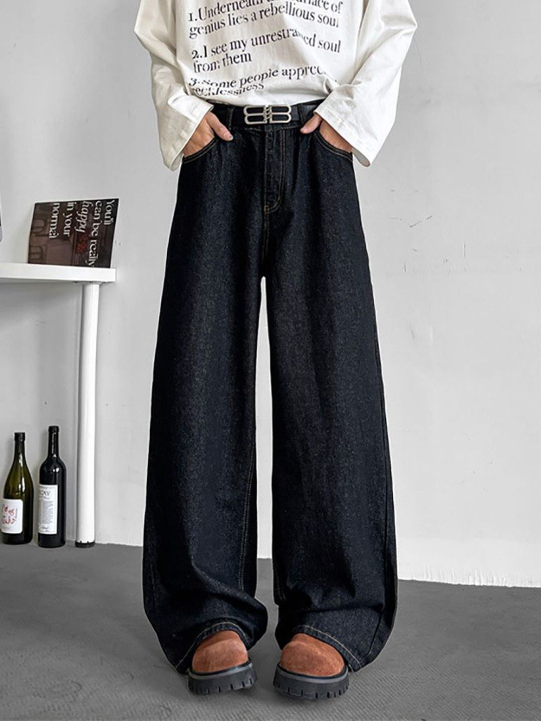 Men Wide Leg Light Fade Jeans