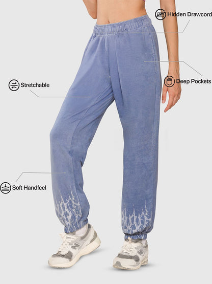 Women Wide-Leg Mid-Rise Acid Wash Joggers
