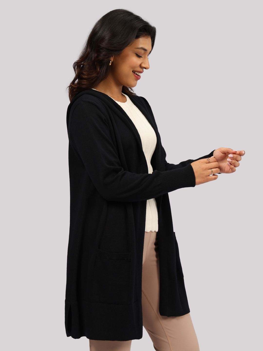 Women Hooded Long Sleeves Pure Cotton Shrug