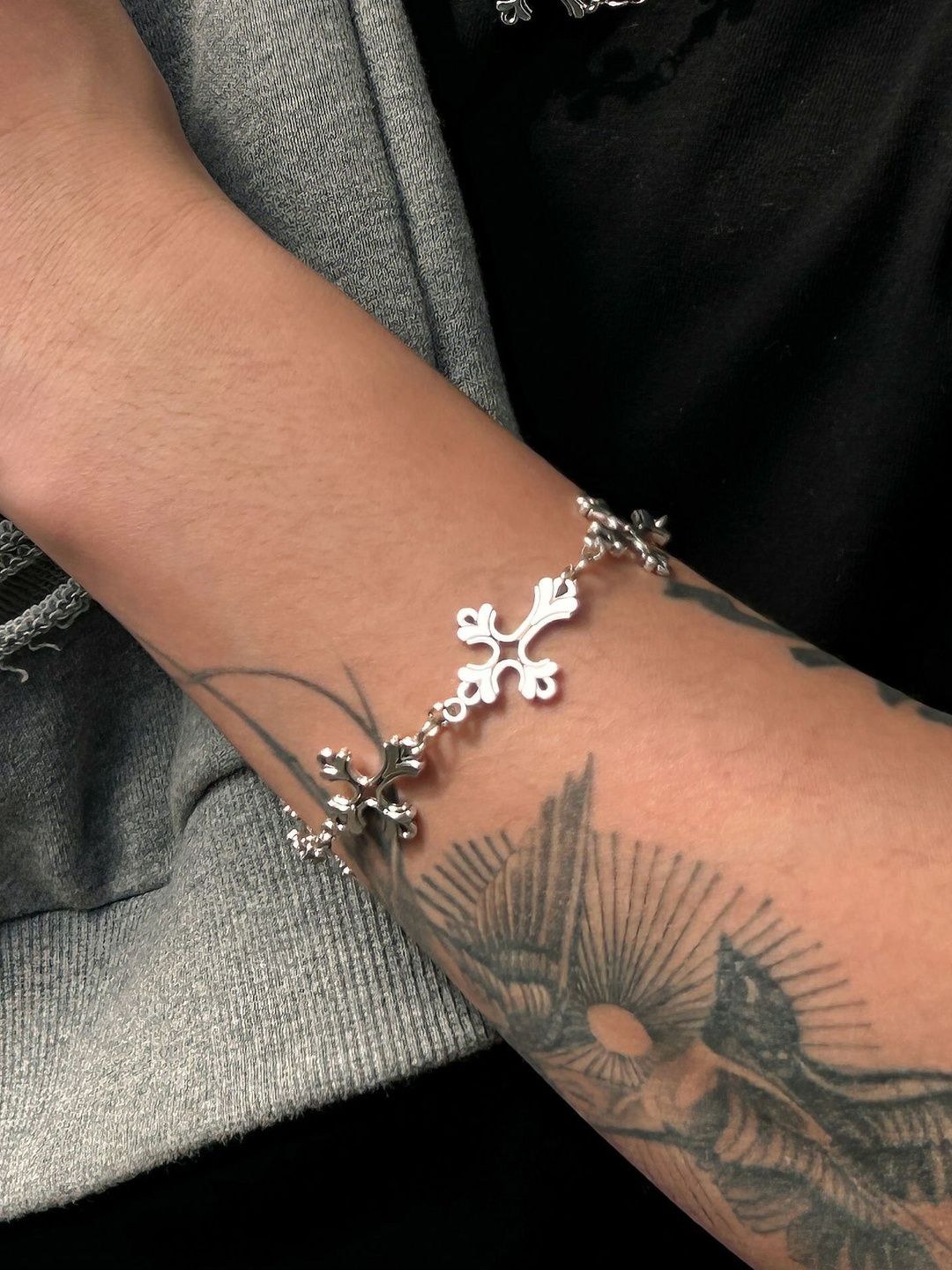 Men Antique Silver-Plated Link Bracelet