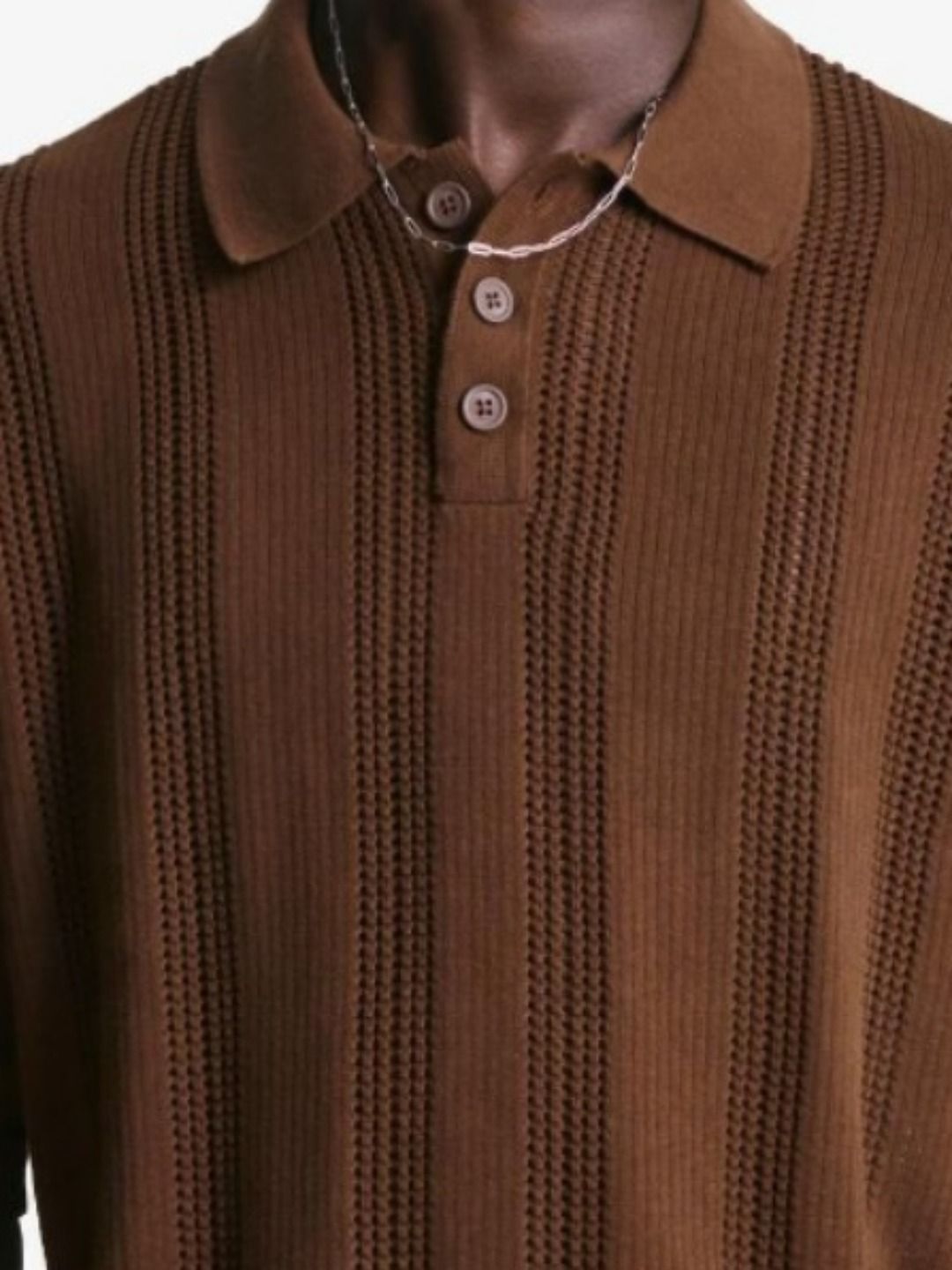 Textured openwork polo shirt