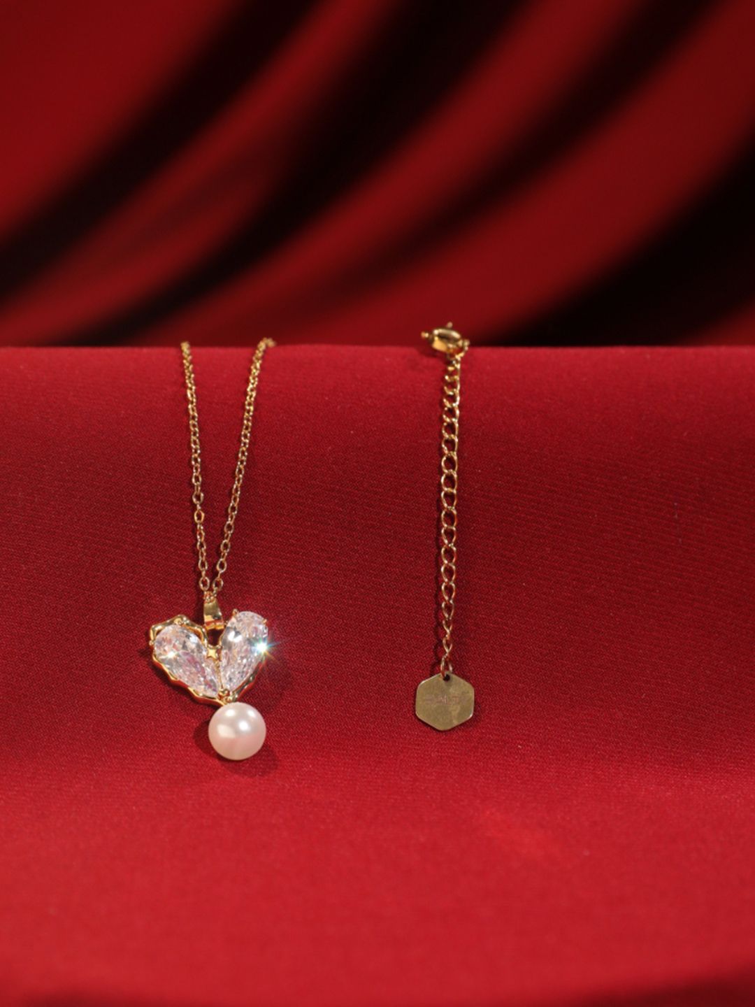 SALTY Charming Stone Heart Pearl Neck Chain For Women & Girls