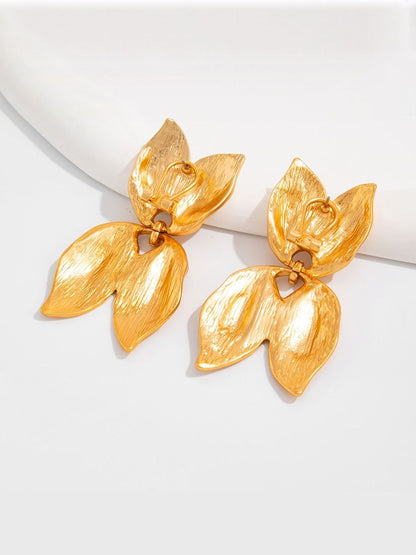 Women Gold-Plated Leaf Shaped Studs Earrings