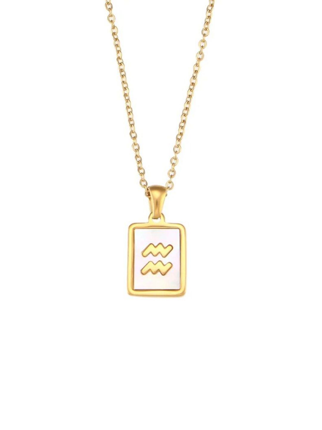 SALTY SALTY Gold & White Sign of the Stars Zodiac Aquarius Pendant With Chain