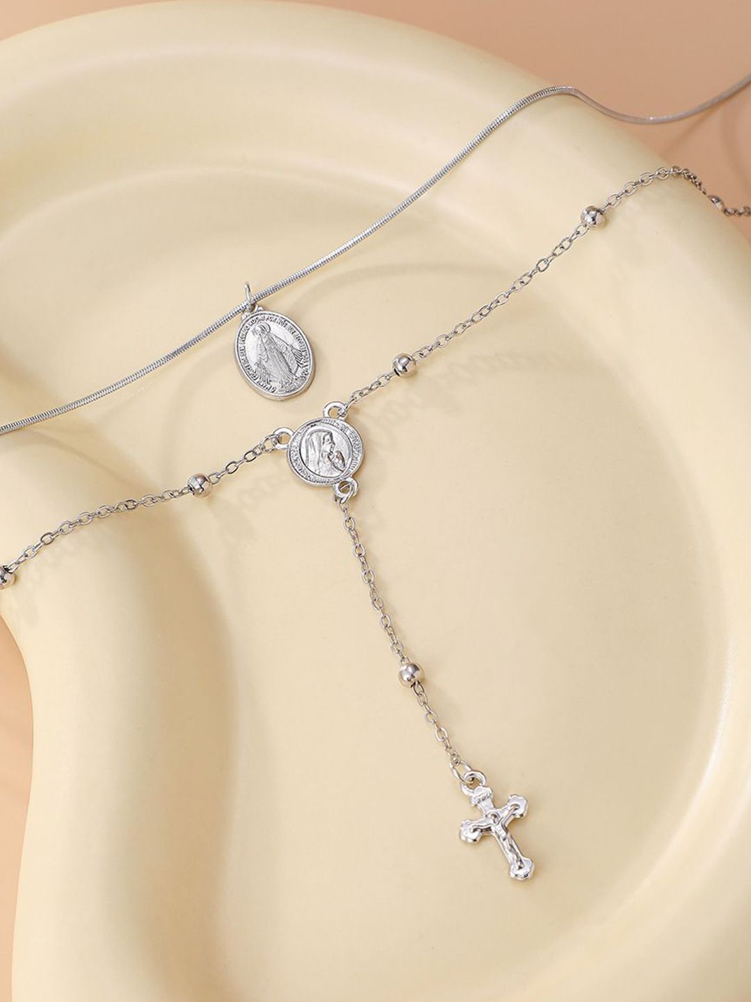 Set Of 2 Silver-Plated Artificial Beaded Minimal Chains