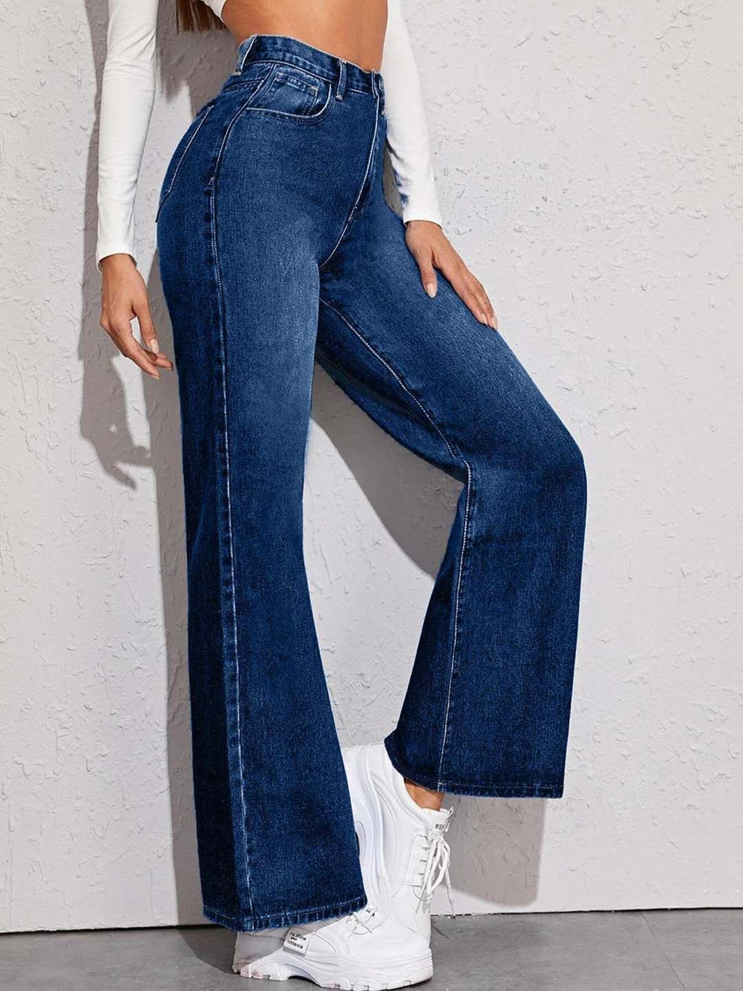 Women Flared High-Rise Clean Look No Fade Jeans