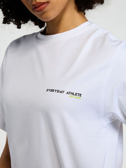 Women White Courtside Oversized Printed Cotton-Spandex Tee