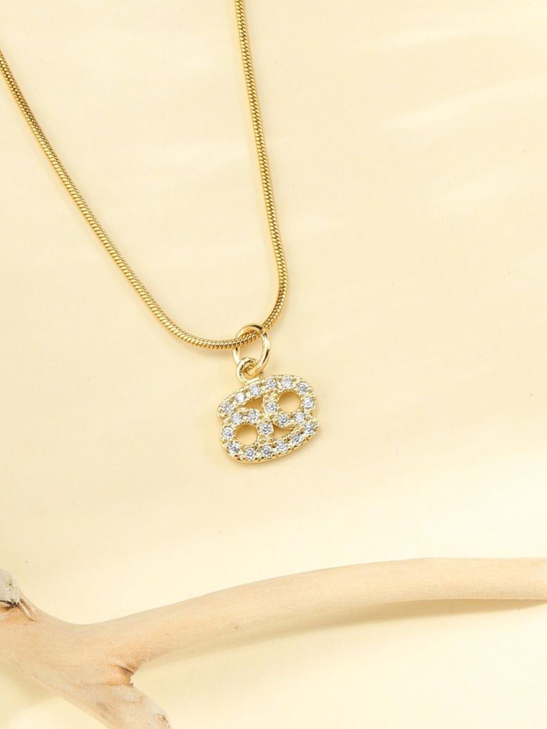 SALTY Set Of 2 Stones-Studded Cancer & Taurus Pendant With Chain