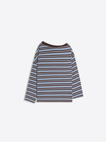 Printed asymmetric neck long sleeve T-shirt