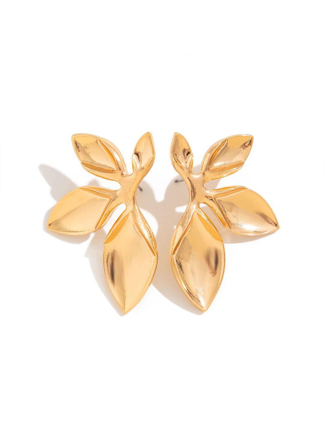 Gold-Plated Leaf Shaped Drop Earrings