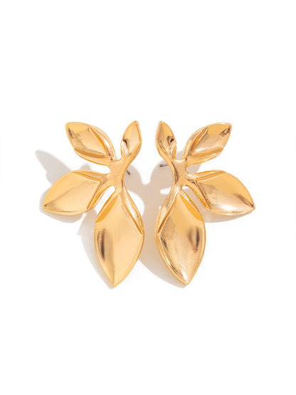 Gold-Plated Leaf Shaped Drop Earrings