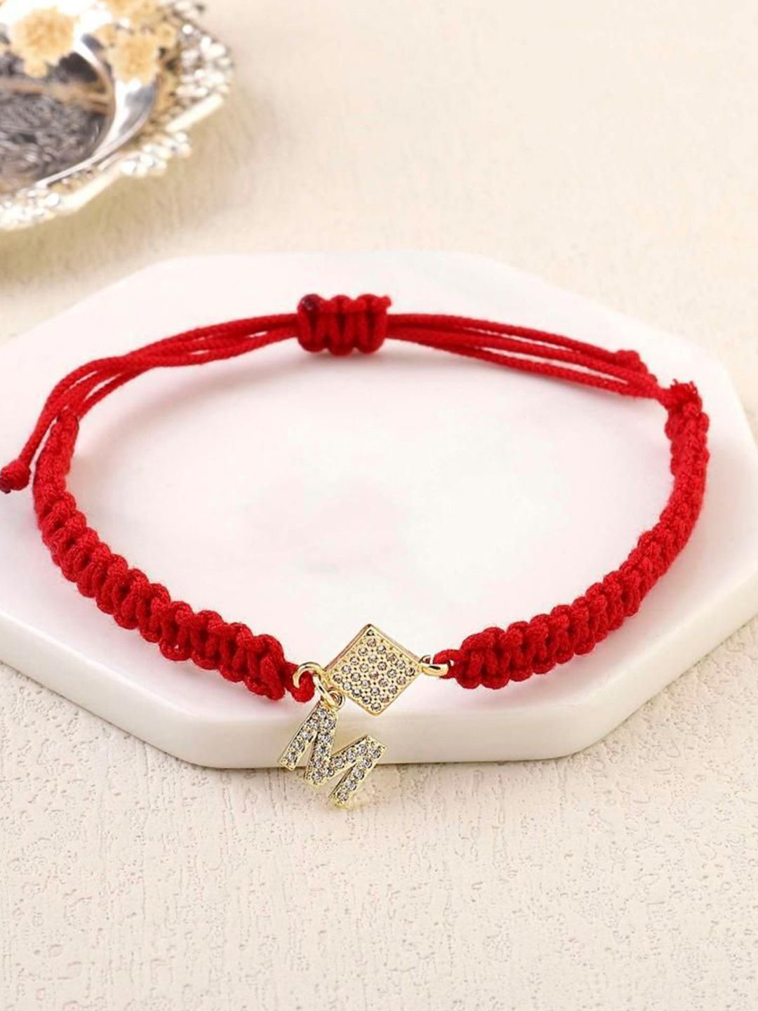 SALTY Women Stainless Steel Stone Studded Alphabet P Wraparound Thread Bracelet