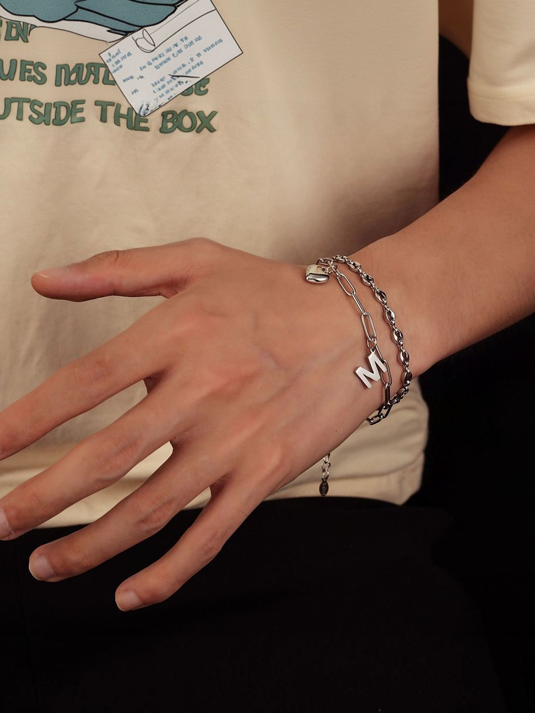 Men Handcrafted Silver-Plated Link Bracelet