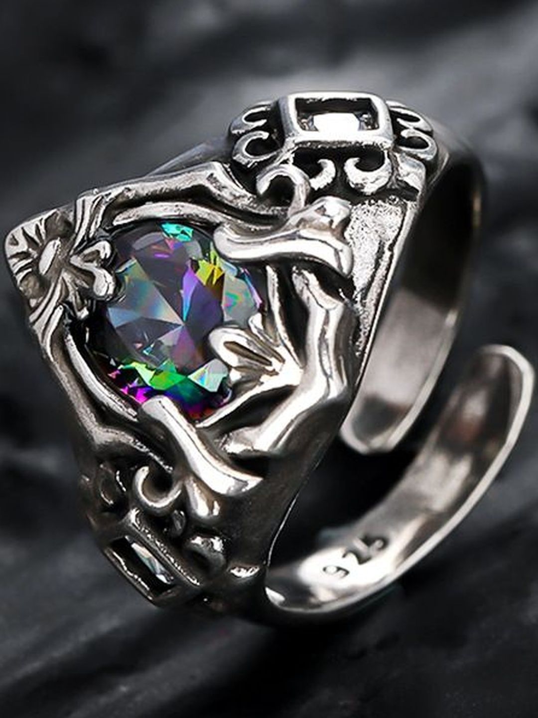 Men Sliver Plated Stone Studded Finger Ring