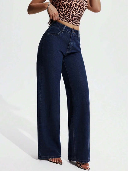 Women Classic Wide Leg High-Rise Stretchable Jeans