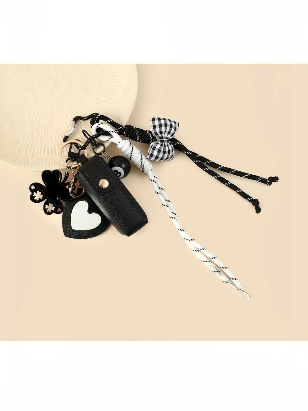SALTY Black Gingham Bow Lipstick Case Bag Charm