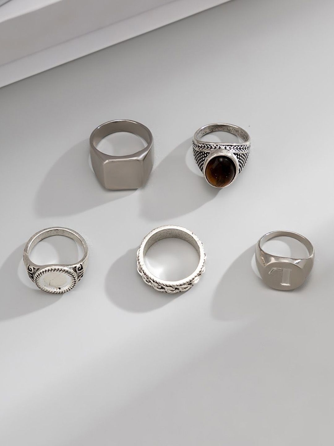 Set Of 5 Silver-Plated Finger Ring