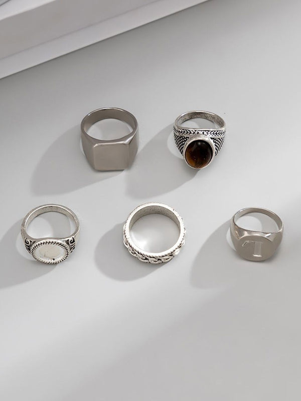 Set Of 5 Silver-Plated Finger Ring