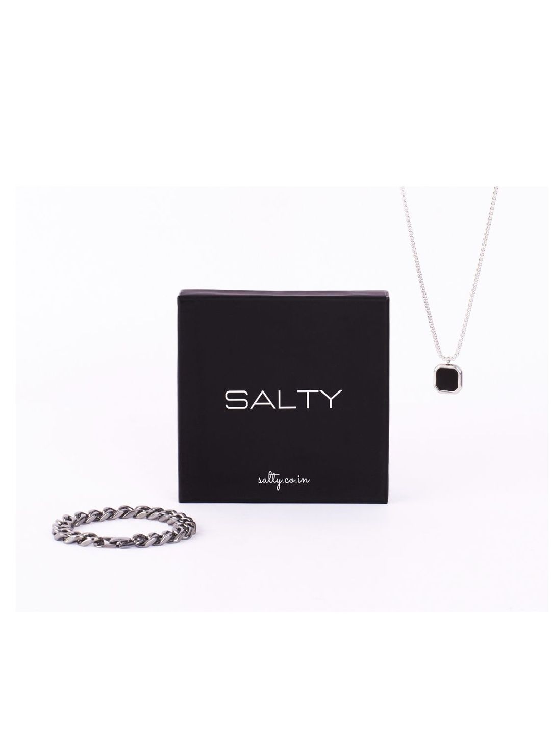 SALTY Midnight Charisma Chain & Hades Classic Silver Thick Bracelet Jewellery Set