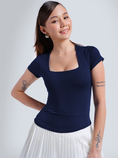 Women Square Neck Kimono Sleeve Top