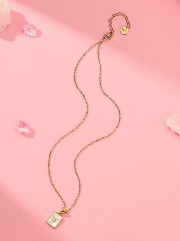 SALTY Gold & White Sign of the Stars Zodiac Taurus Pendant With Chain