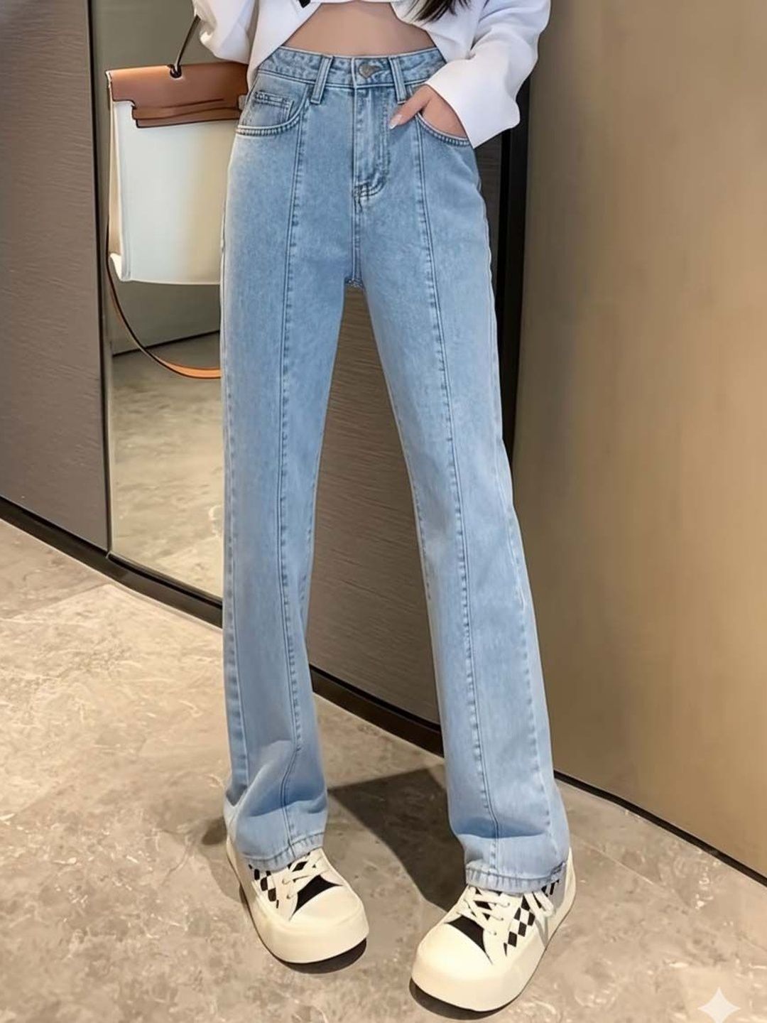 Women Straight Motion Man Wide Leg High-Rise Light Fade Stretchable Jeans