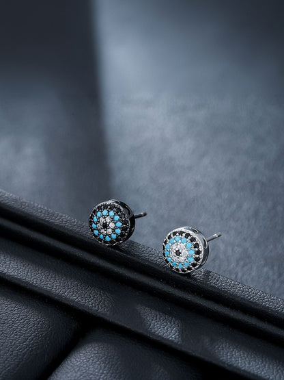 Men Silver-Plated Zircon Studded Circular Shaped Studs
