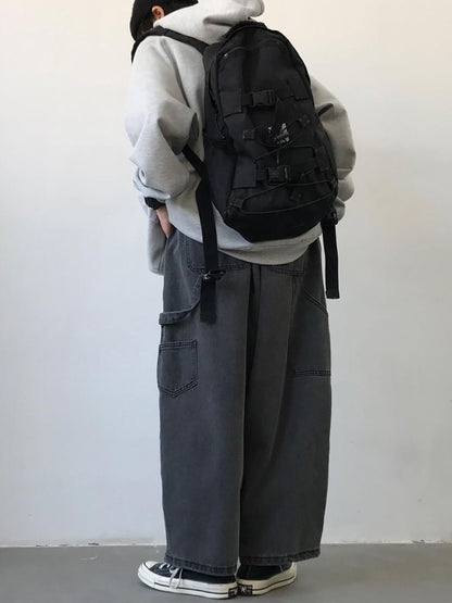Men Wide Leg Light Fade Mid-Rise Jeans