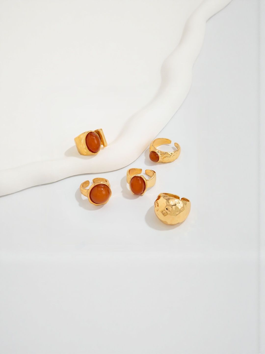 Set Of 5 Gold-Plated Stones Studded Finger Ring