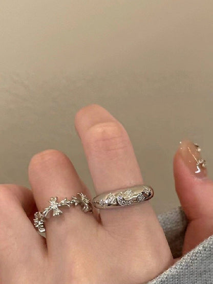 Set of 3 Silver-Plated Stone-Studded Finger Rings