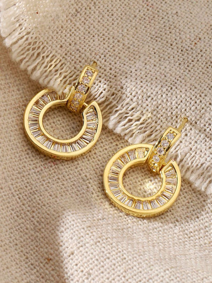 SALTY Gold-Plated Crystals Studded Contemporary Tasselled Half Hoop Earrings
