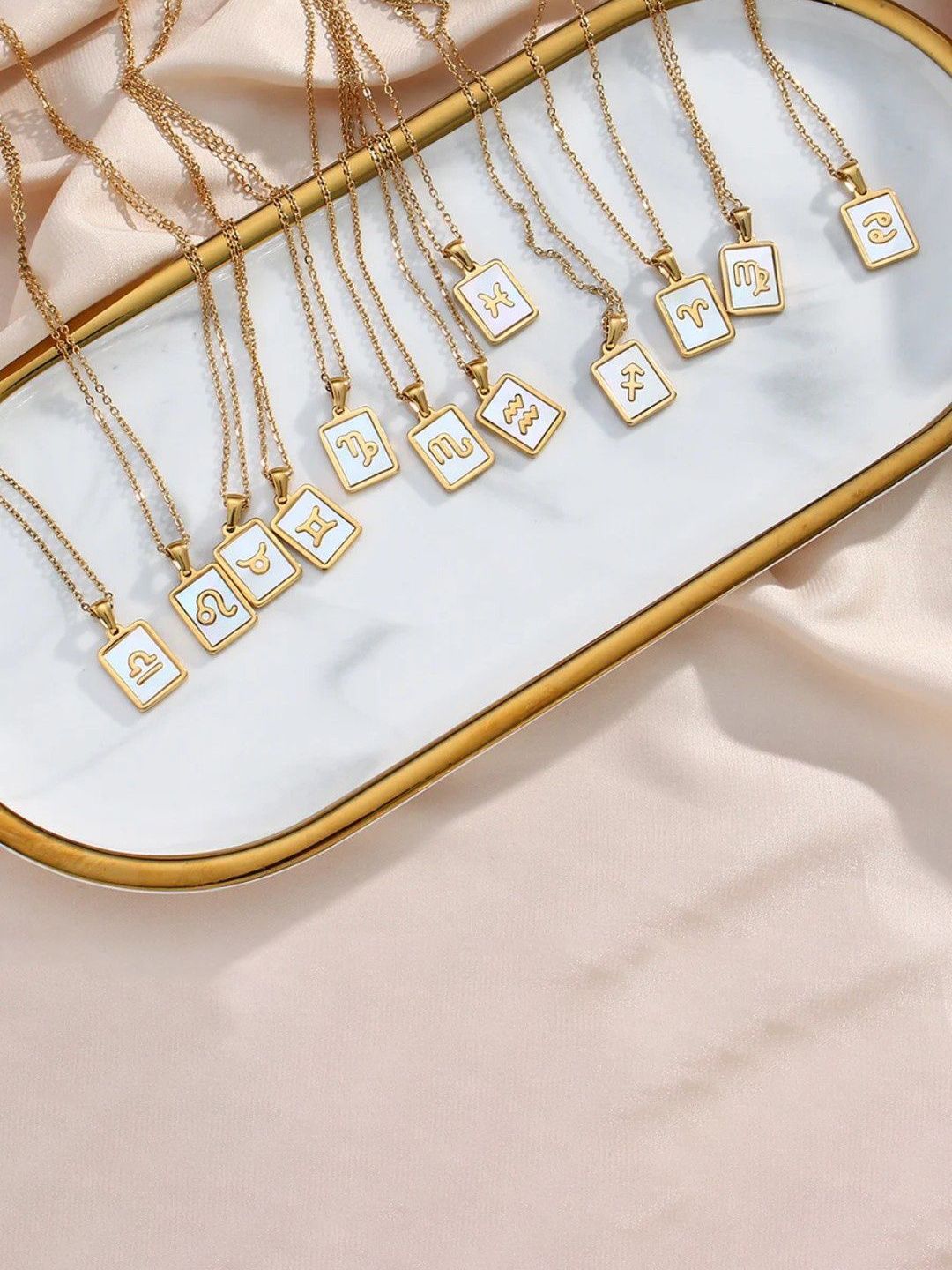 SALTY Gold & White Sign of the Stars Zodiac Aries Pendant With Chain
