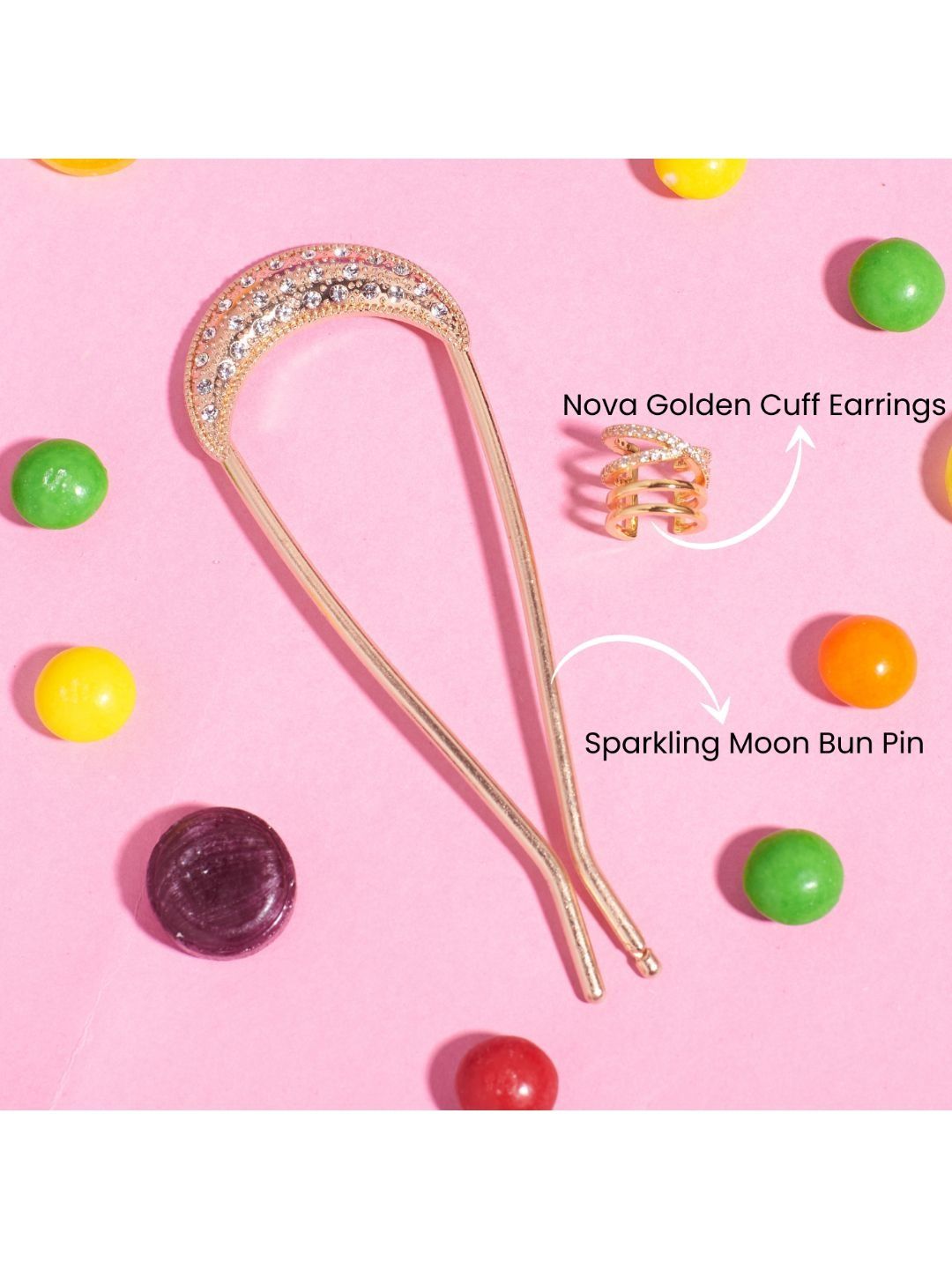 SALTY Stones Studded Pop Star Bun Pin And Cuff