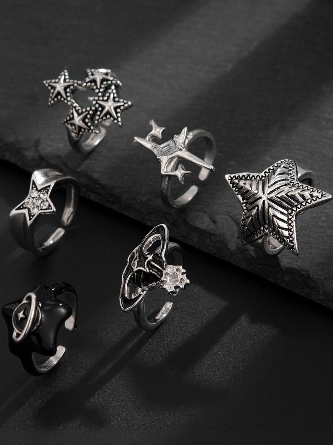 Men Set Of 6 Silver-Plated Finger Rings