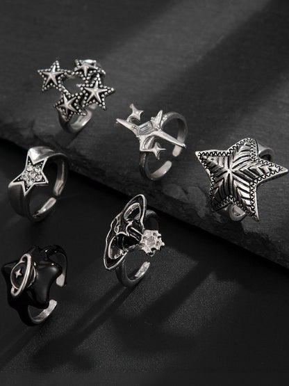 Men Set Of 6 Silver-Plated Finger Rings