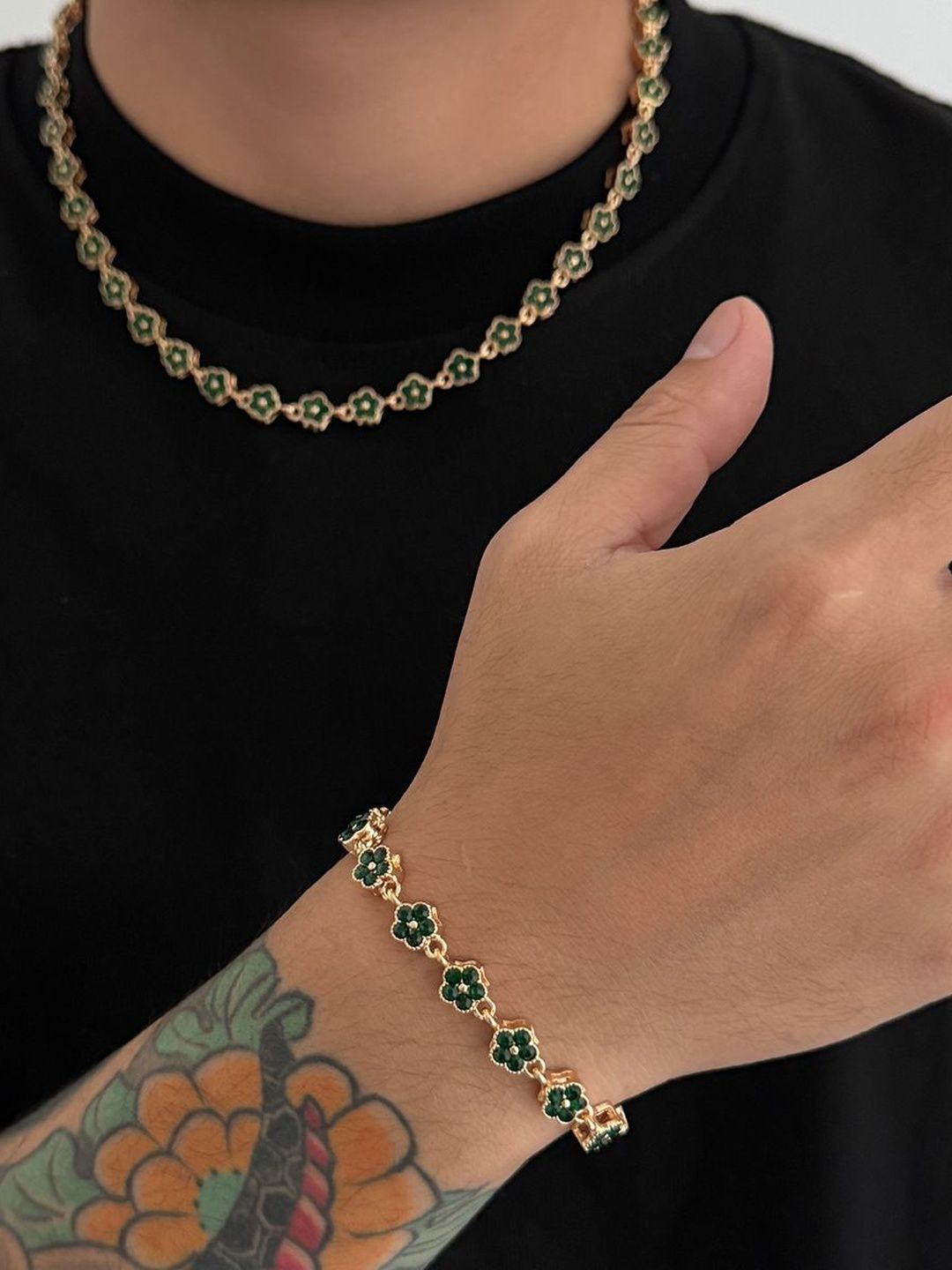 Men Handcrafted Gold-Plated Charm Bracelet