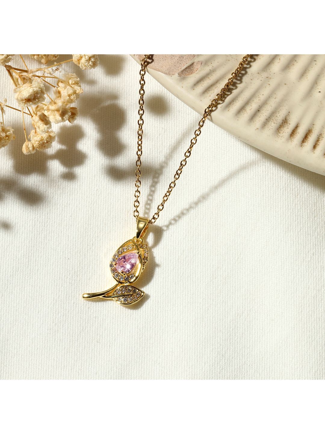 SALTY Women Rosy Dew Stone-Studded Pendant With Chain