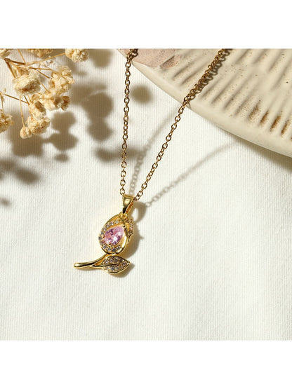 SALTY Women Rosy Dew Stone-Studded Pendant With Chain