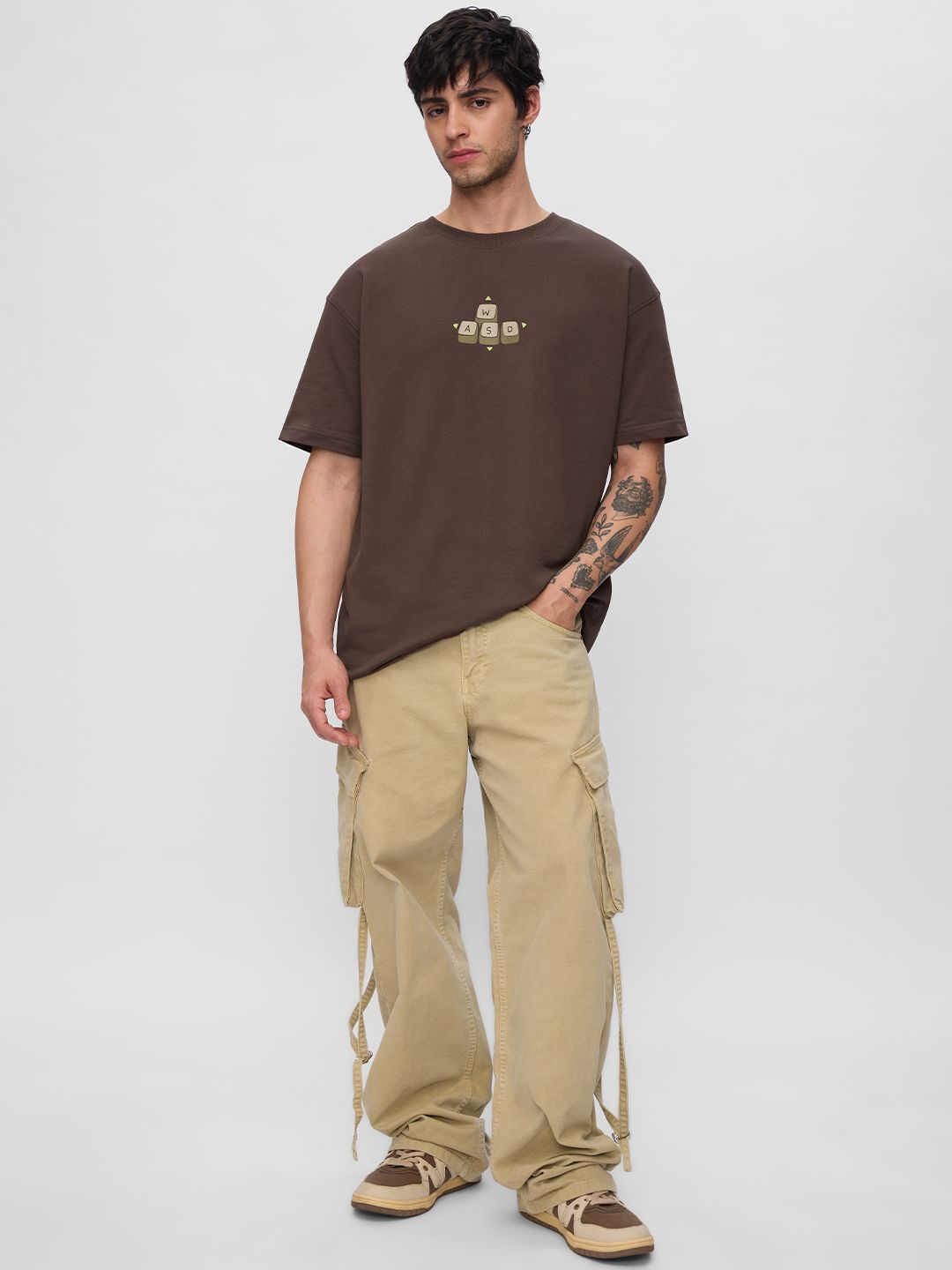 Men Oversized Fit Printed Brown T-Shirts