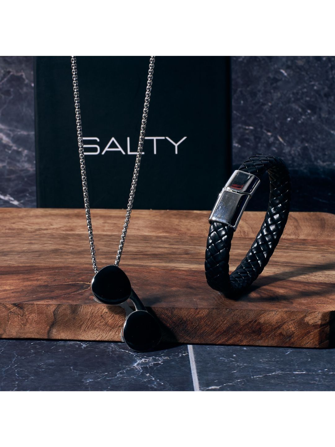 SALTY Sunglasses Cool Pendant & Avrum Leather Bracelet Jewellery Set