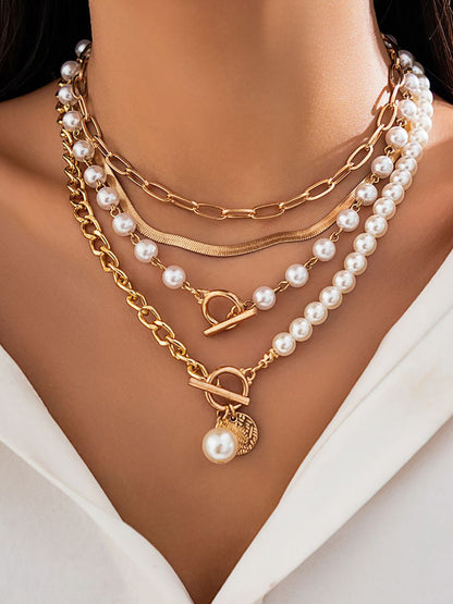 Set Of 4 Gold-Plated Beaded Layered Chain