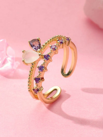 SALTY Majestic Stone Studded Crown Ring For Women & Girls