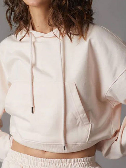Women Pink Crop Hoodie Sweatshirt