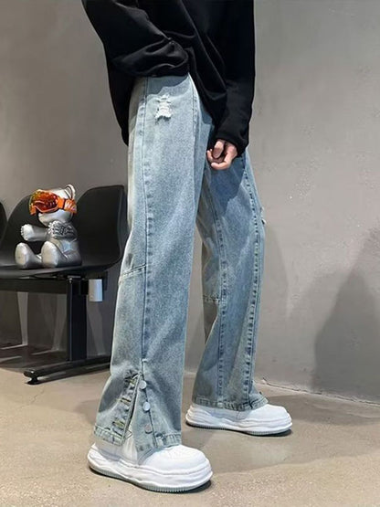 Men Straight Fit Mid-Rise Low Distress Light Fade Jeans