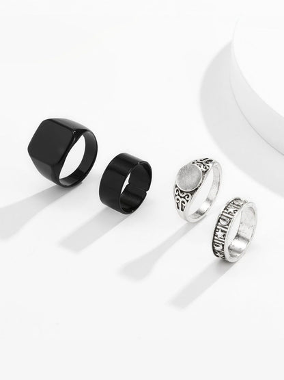 Men Set Of 4 Silver-Plated Finger Rings