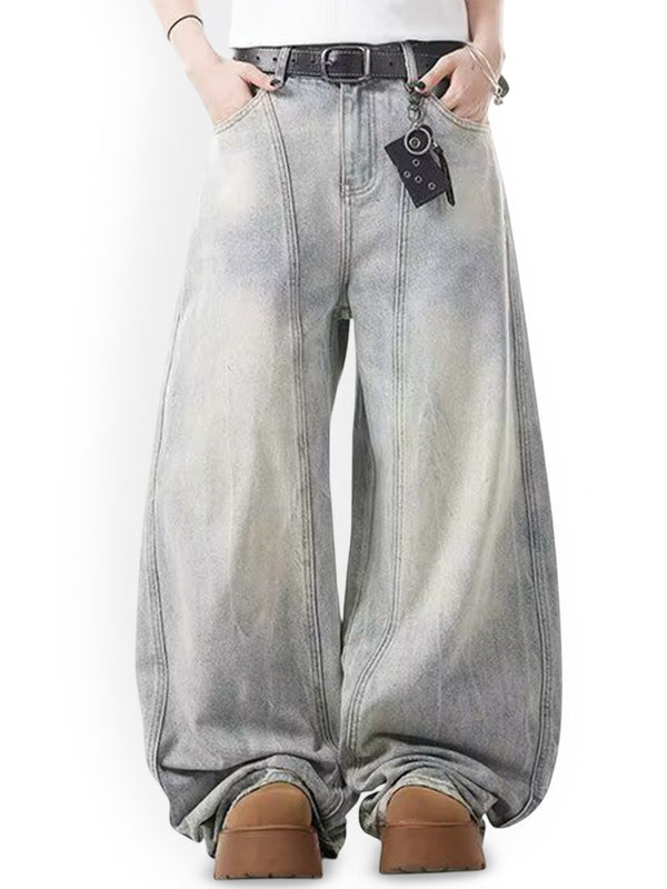 Men Wide Leg Mid-Rise Heavy Fade Jeans
