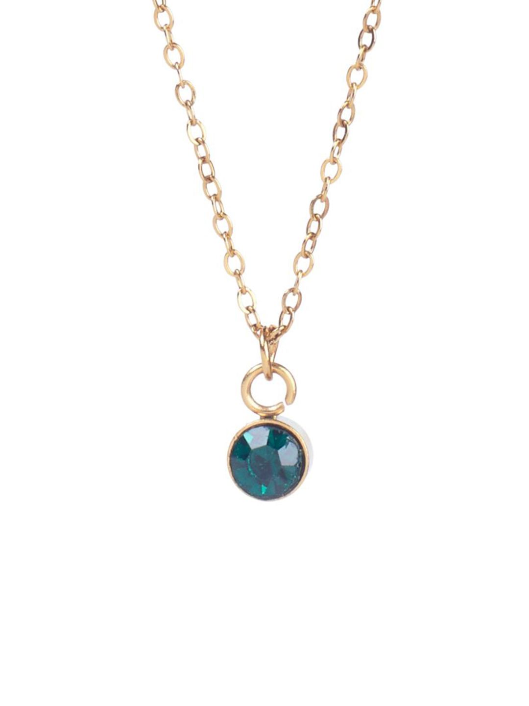 SALTY Vibrant Dark Red Crystal Stone Studded Aura Circular Shaped Pendant with Chain