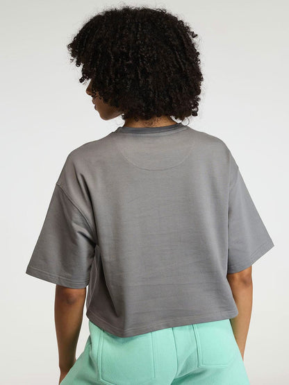 Women Grey-Blue Pilates Core Cropped Cotton Boxy Tee