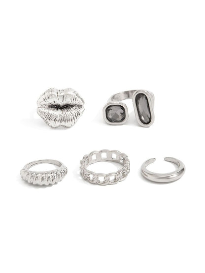 Set of 5 Silver-Plated Finger Ring